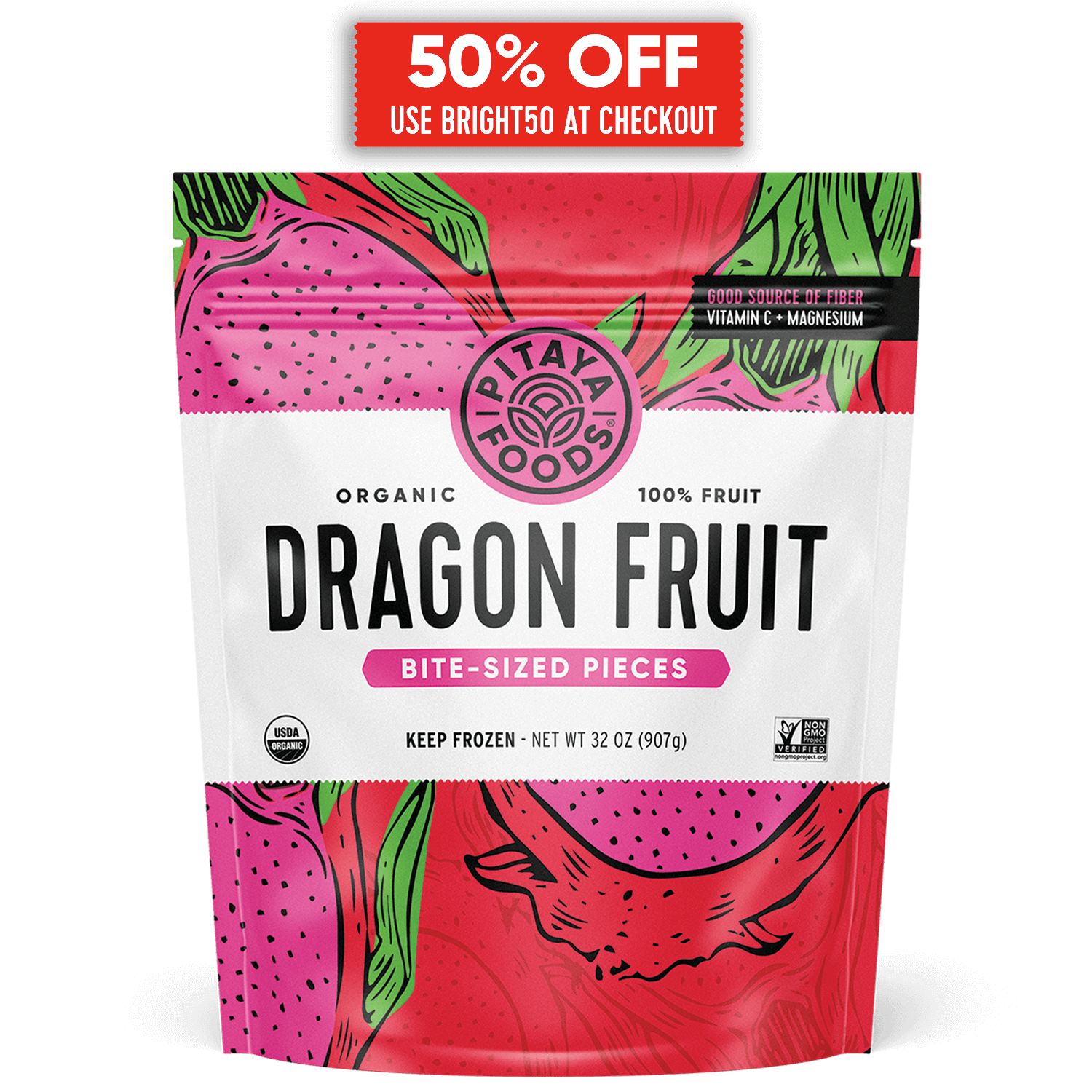 Organic Dragon Fruit Snack-Sized Pieces 2Lb