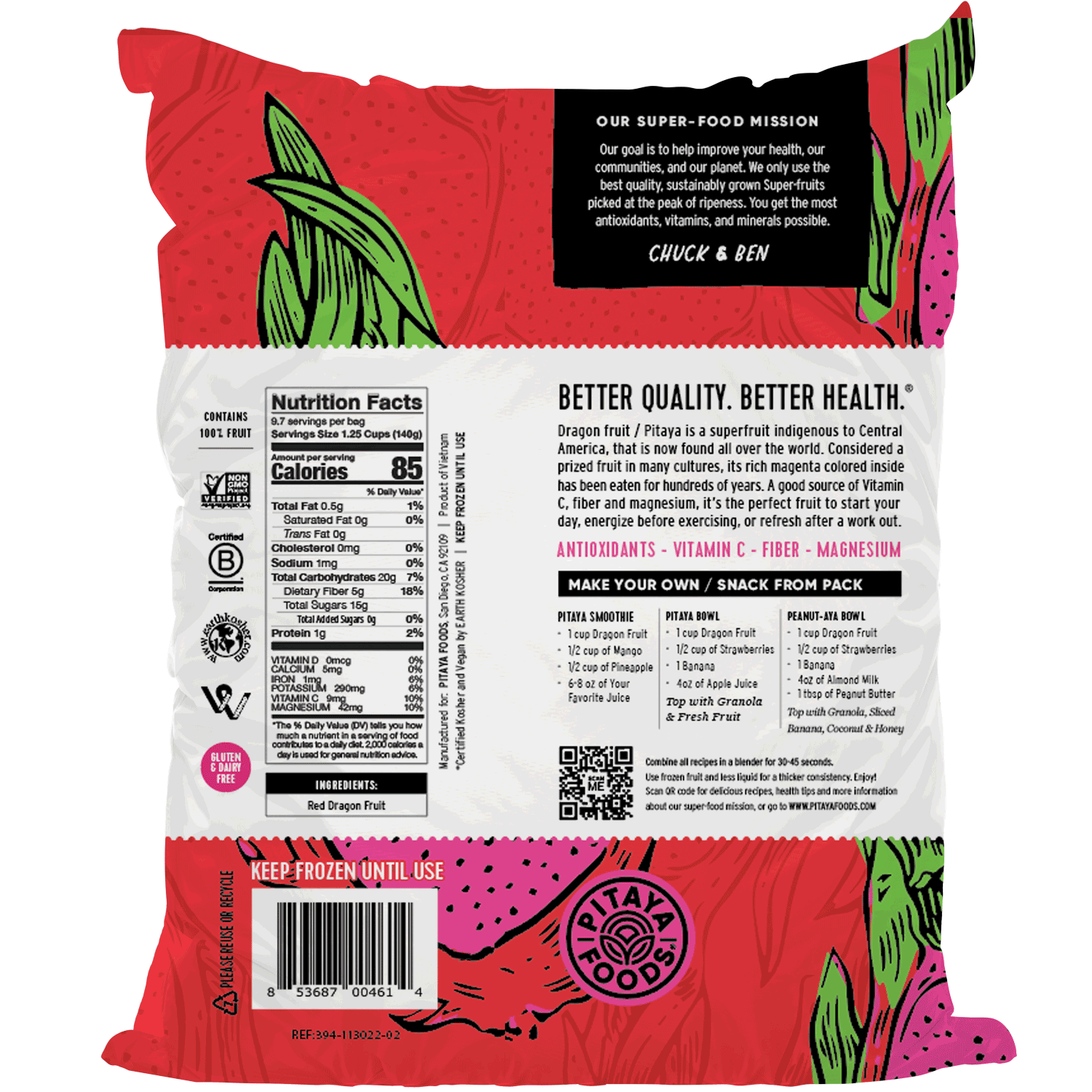 Natural Dragon Fruit Snack-Sized Pieces 3Lb