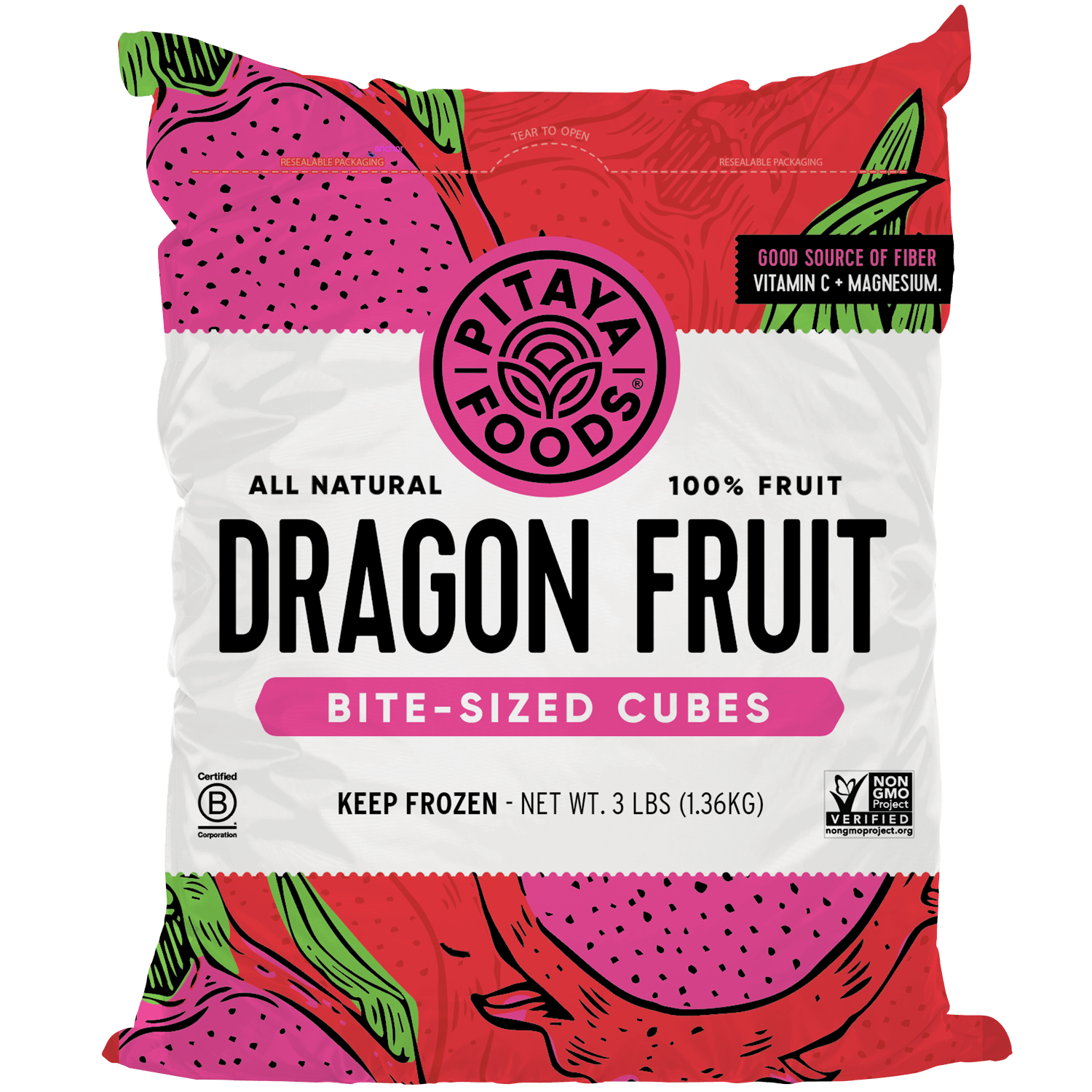 Natural Dragon Fruit Snack-Sized Pieces 3Lb