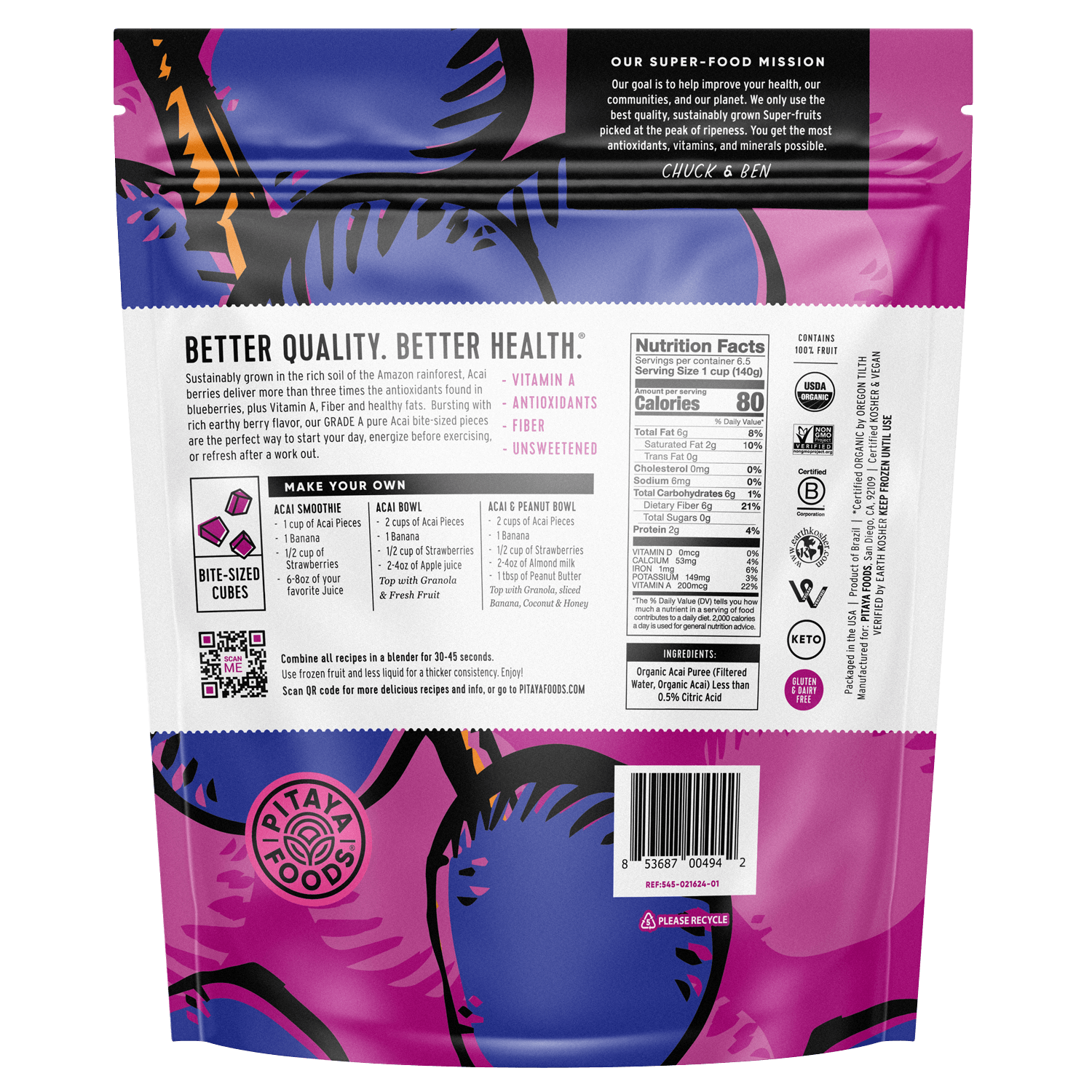 Organic Acai Berry Bite-Sized Pieces 2Lb